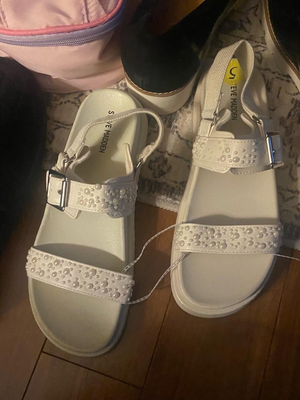 Steve Madden White Jeweled Double-Strap Slingback Sandals